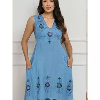 vestido curto cavado com rinda indiana