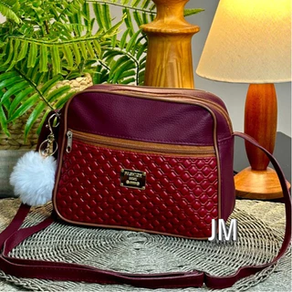 Bolsa Feminina Básica Pequena Transversal 3 Divisórias Alça Regulável+Chaveiro Pompom-ENVIO IMEDIATO