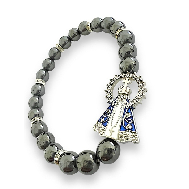 Pulseira Hematita de Nossa senhora Aparecida , pulseira de nossa senhora pedra hematita