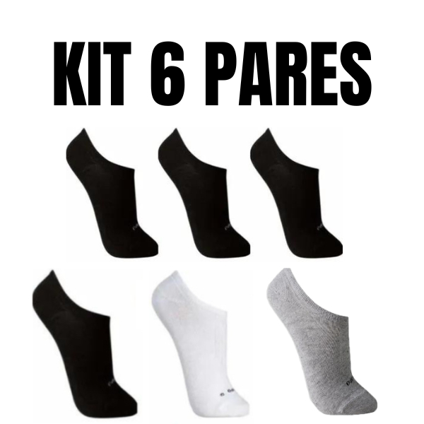 Kit 6 pares de Meias Soquete Invisível 80% Algodão