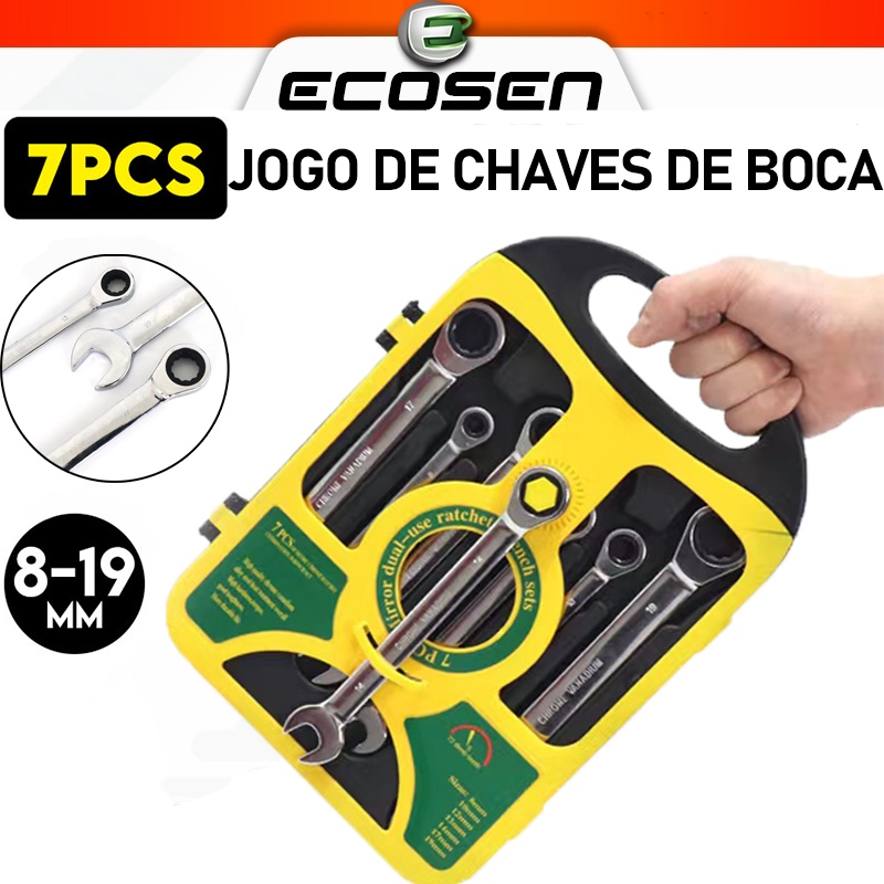 7 Peças Jogo Chave Ferramenta Combinada Catraca Boca Profissional