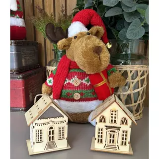 Kit c/2 casinhas decorativas de natal com luz enfeite de natal