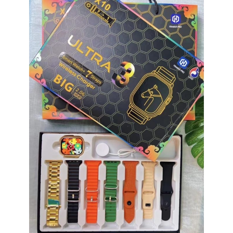 Smartwatch x10 Ultra Gold com 7 pulseiras Relógio Inteligente dourado de luxo lançamento