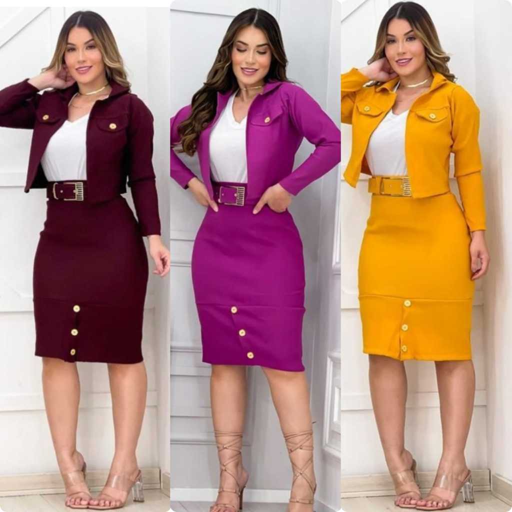 Conjunto Impácto Feminino Saia e Blazer Com Cinto (REF 2) | Shopee Brasil