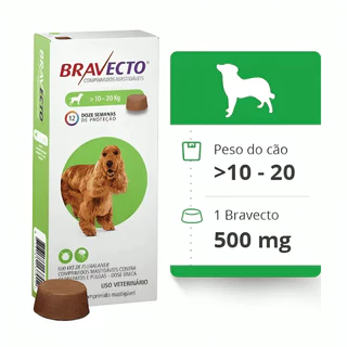 Antipulgas e Carrapatos Bravecto para Cães de 10 a 20 Kg 1 Comprimido