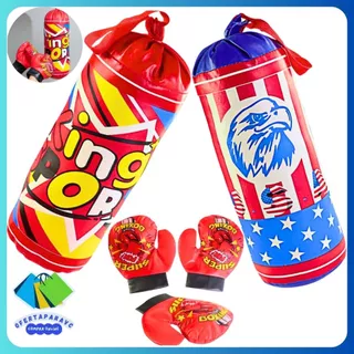Kit Boxeador Saco de Pancada Infantil com Par Luvas Treino Crianças Treinamento Alívio Extress Boxe