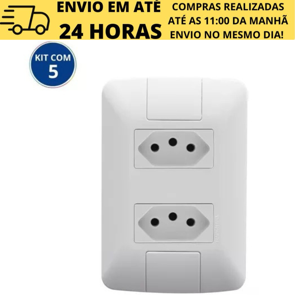 Kit 05 Conjunto Tomada Dupla 10A Tramontina Linha Aria