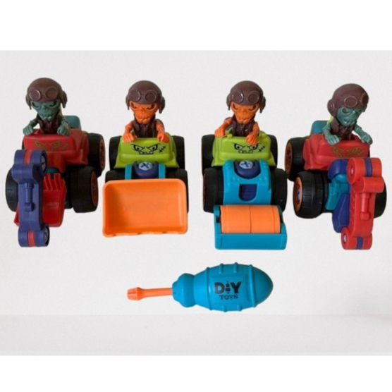Kit 4 Tratores De Construção Desmontáveis Educativos 4 em 1
