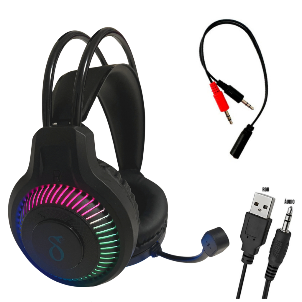 Fone De Ouvido Headset Gamer Rgb Led Pc Computador Vídeogame com Microfone