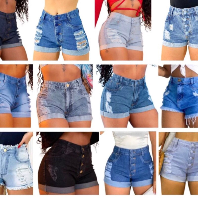 Short Jeans Feminino Cintura alta casual modelo detonado Diversos ...