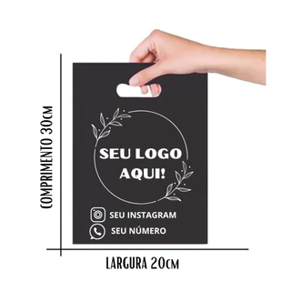 100/250/500 Sacolas Plásticas 20x30 Personalizadas Com Logo p/ lojas Alça Vazada/Boca de Palhaço