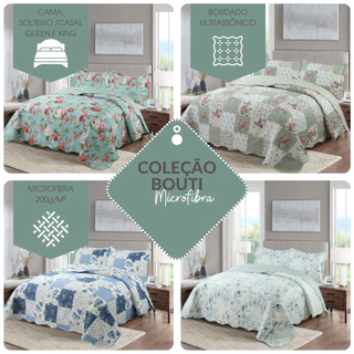 Kit Colcha Cobre Leito Casal Padrão Bouti Provence Microfibra  Estampado Dupla Face