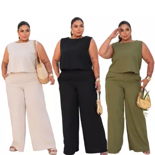 Conjunto Plus Size Feminino Blusa e Calça Estiloso Confortável