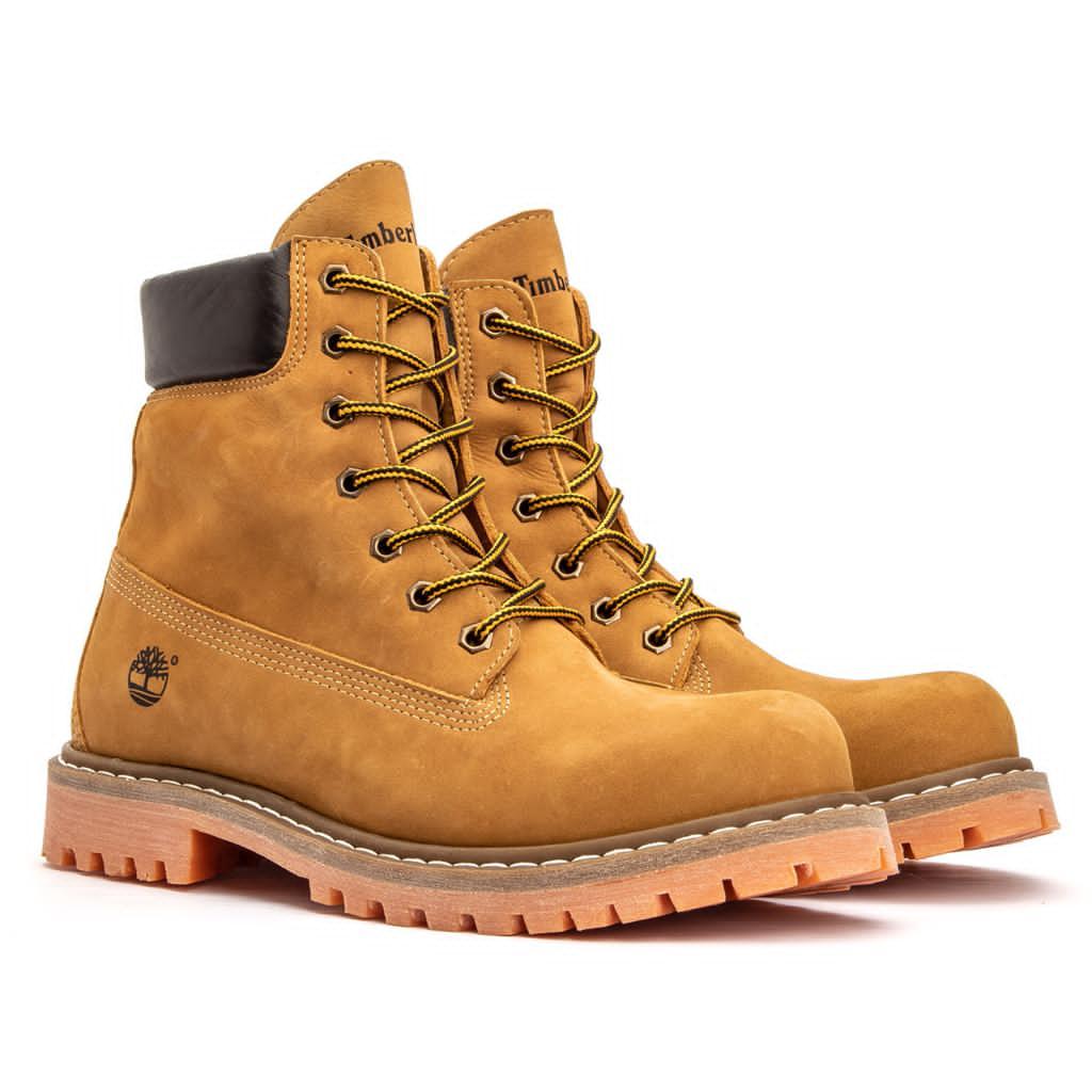 COTURNO MASCULINO EM COURO LEGITIMO SOLADO DE BORRACHA LATEX CLASSICA YELLOW BOOT