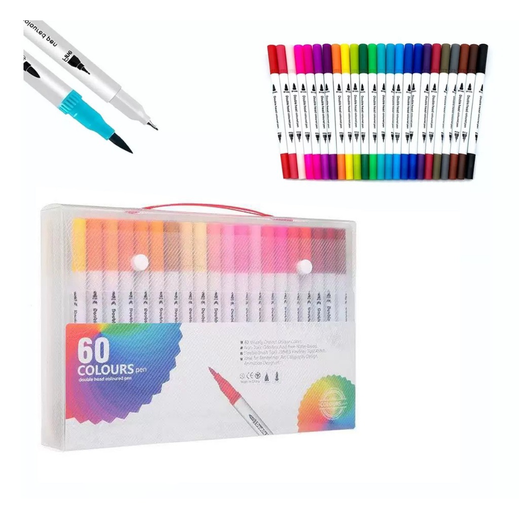 Kit Caneta Pen Brush Ponta Pincel Lettering Duas Pontas Ponta Pincel Lettering Canetinha