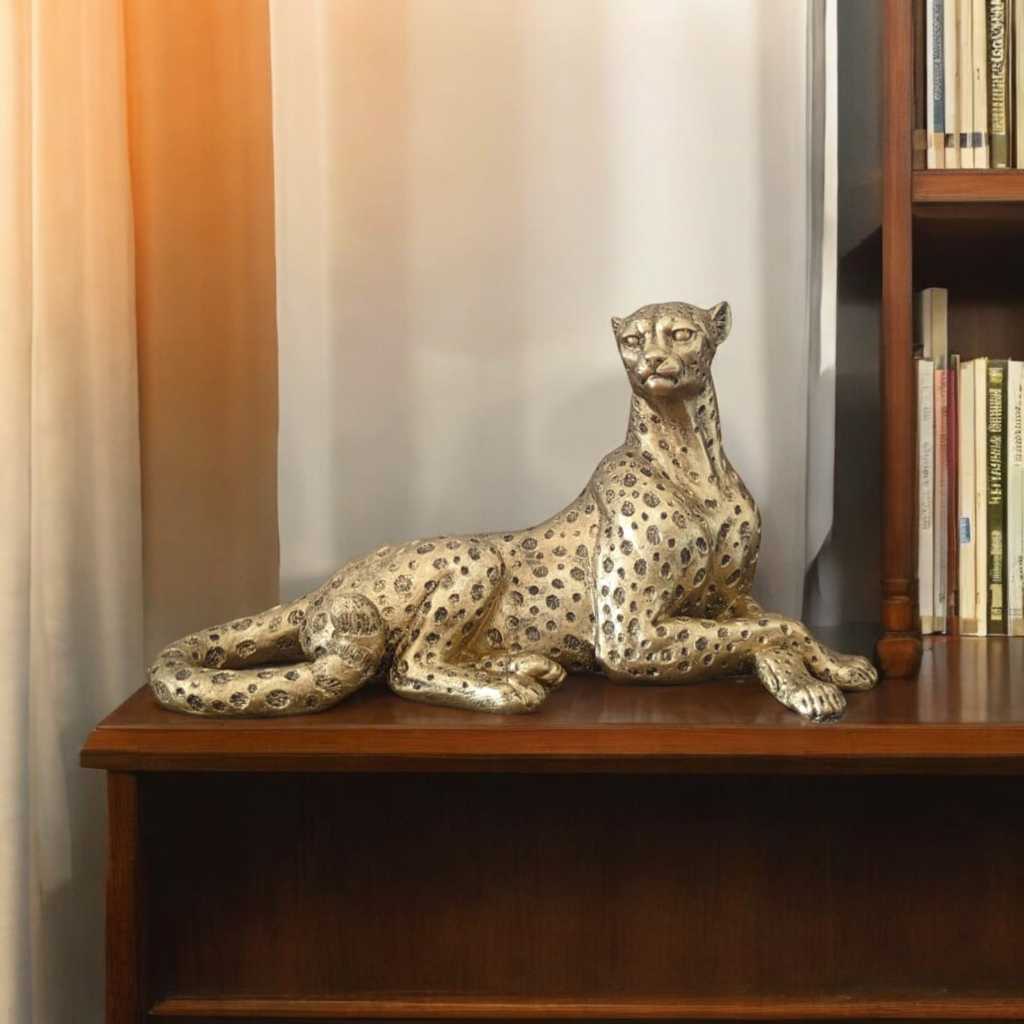 Estatueta Jaguar Dourado Enfeite Decorativo sala 27 Cm | Shopee Brasil