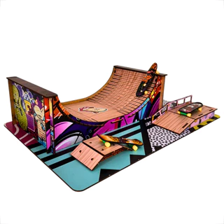 Pista Skate De Dedo Em Mdf Adesivado C/ Três Rampas Para Manobras