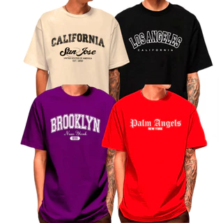 Kit 4 Camisetas Masculina Brooklyn 1986 Estilo Compton Streetwear Palm Angels Smile Face Unissex