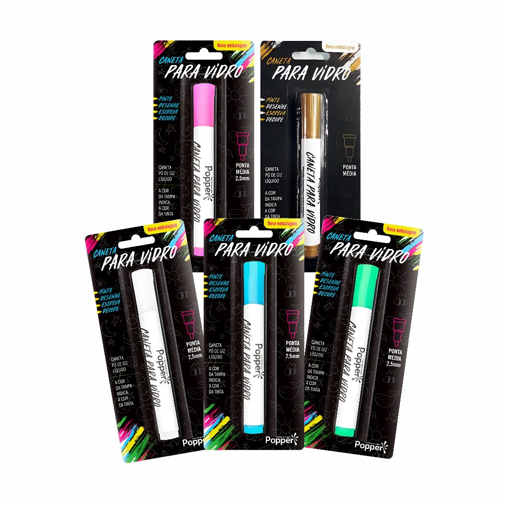 Caneta Para Vidro Pó de Giz Líquido Ponta Média Para Desenhar e Escrever Popper