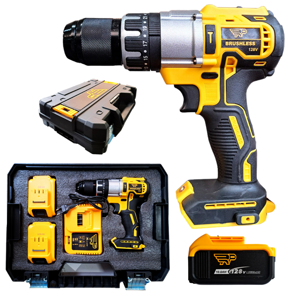 Furadeira Parafusadeira Impacto 128V 2 Baterias Sem Fio Premium Ferramenta Base Carregadora Elétrica