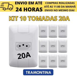 Kit 10 Conjunto de Tomadas Simples 20A Tramontina Aria