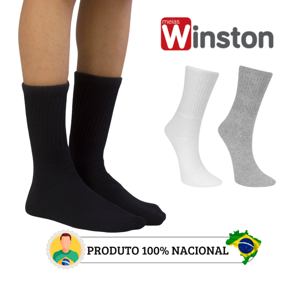 Kit 3 Pares Meia Casual Algodão Tamanhos Maiores Cano Longo Grande Especial 45 ao 50