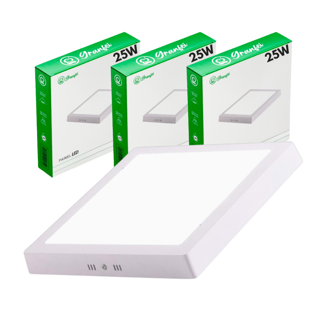 Kit 2 Luminária Painel Plafon Led 25w Sobrepor Econ Quadrado Redondo ...
