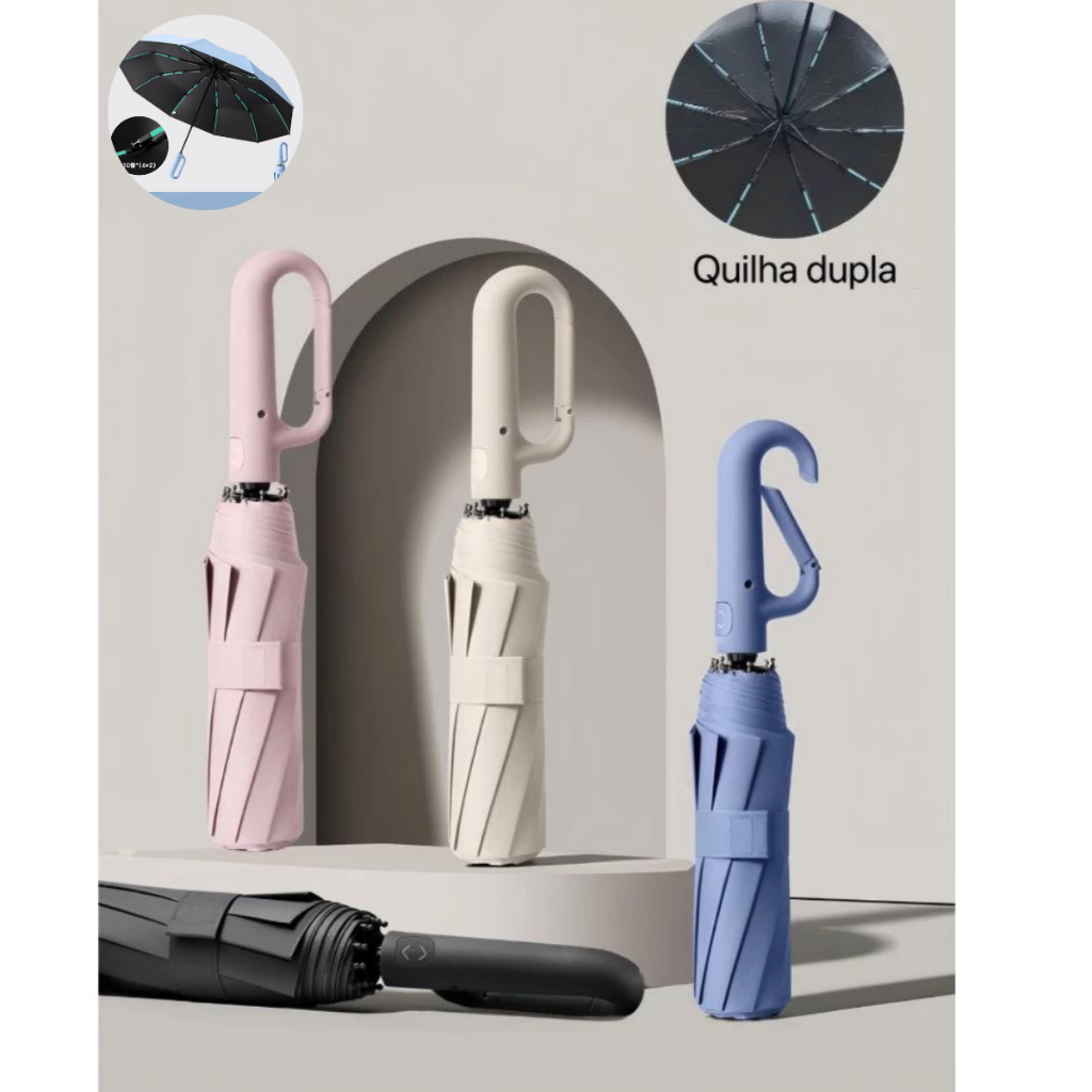 Novo Guarda Chuva Automático com Fivela Abre E Fecha Reforçado Contra Vento Proteção Solar Blackout