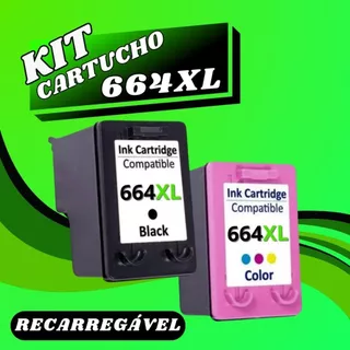 Kit Cartucho para HP 664 XL Preto e Colorido Compativel Hp Deskjet Advantage 2136 2676 3776 1115 4535 4675