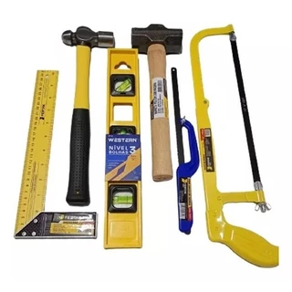 Kit Ferramentas Nivel Esquadro Arco De Serra Marreta 6 Itens