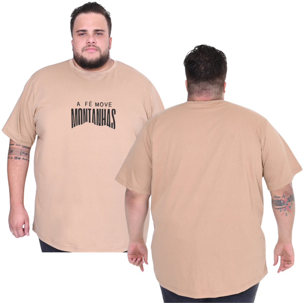 Camiseta plus size masculina A fé move montanhas 100% algodão