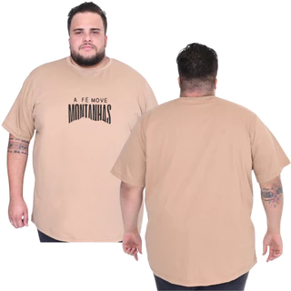 Camiseta plus size masculina A fé move montanhas 100% algodão
