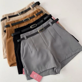 short feminino alfaiataria social com cinto cintura alta com bolso tendência verão 2025 promoção