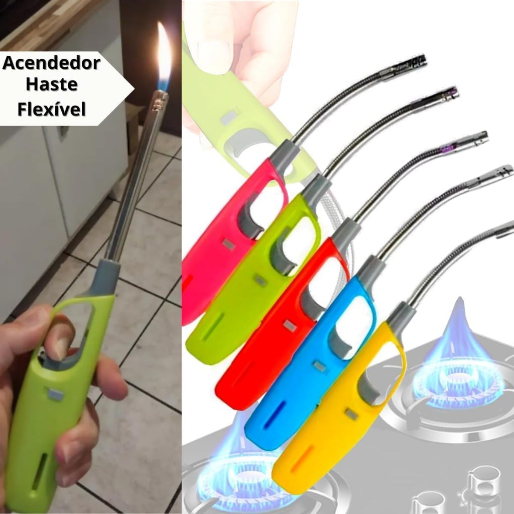 kit 3 Acendedor de fogão com haste flexível recarregável modelo aleatorio Mania