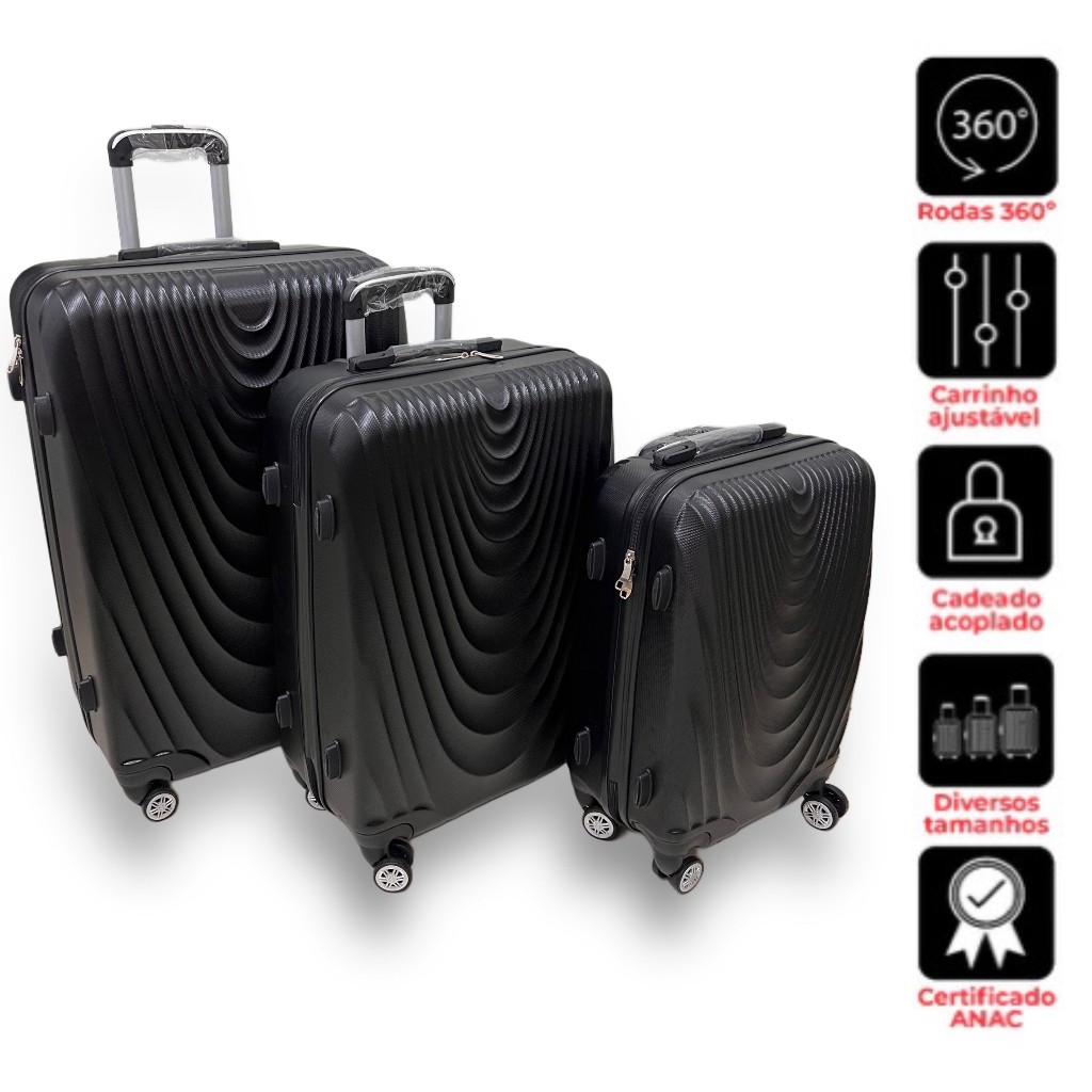 Kit 3 mala de viagem rodas 360° PMG