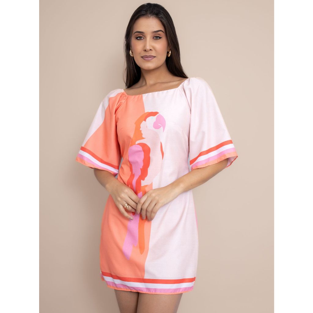 Vestido Feminino Curto Manga Morcego Estampado Casual Elegante Verão ...