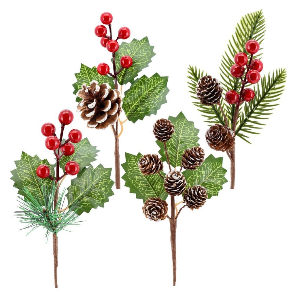 Galhos de Pinheiro Natal Cerejas Enfeite Natalino Pinhas Folhas Berries