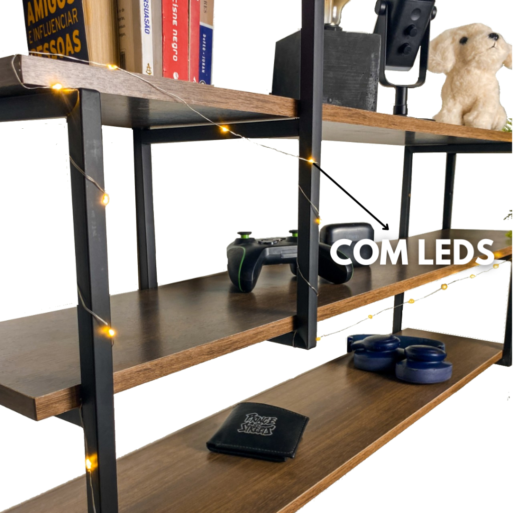 Prateleira Estante Industrial COM LED Mdf 1,20m de Parede Organizadora