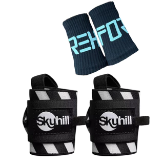 Munhequeira Elástica Skyhill (PAR) + Brinde Munhequeira seca suor Rehforc (PAR) Protetor e Punho
