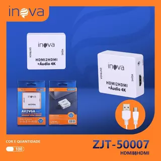 Conversor de Vídeo HD HDMI2HDMI + AUDIO 4K Original da Inova - Modelo ZJT-50007 - Extrator de Audio Digital HDMI X HDMI P2 para Analógico P2