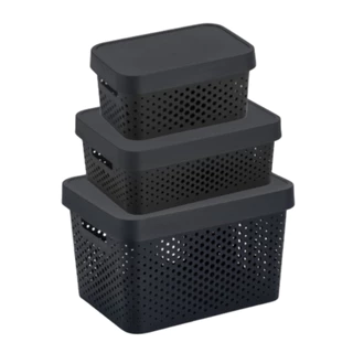 Jogo 3 Caixas Organizadoras 17L, 11L e 4,5L Circulare, Caixas Rattan de Plástico com Tampa