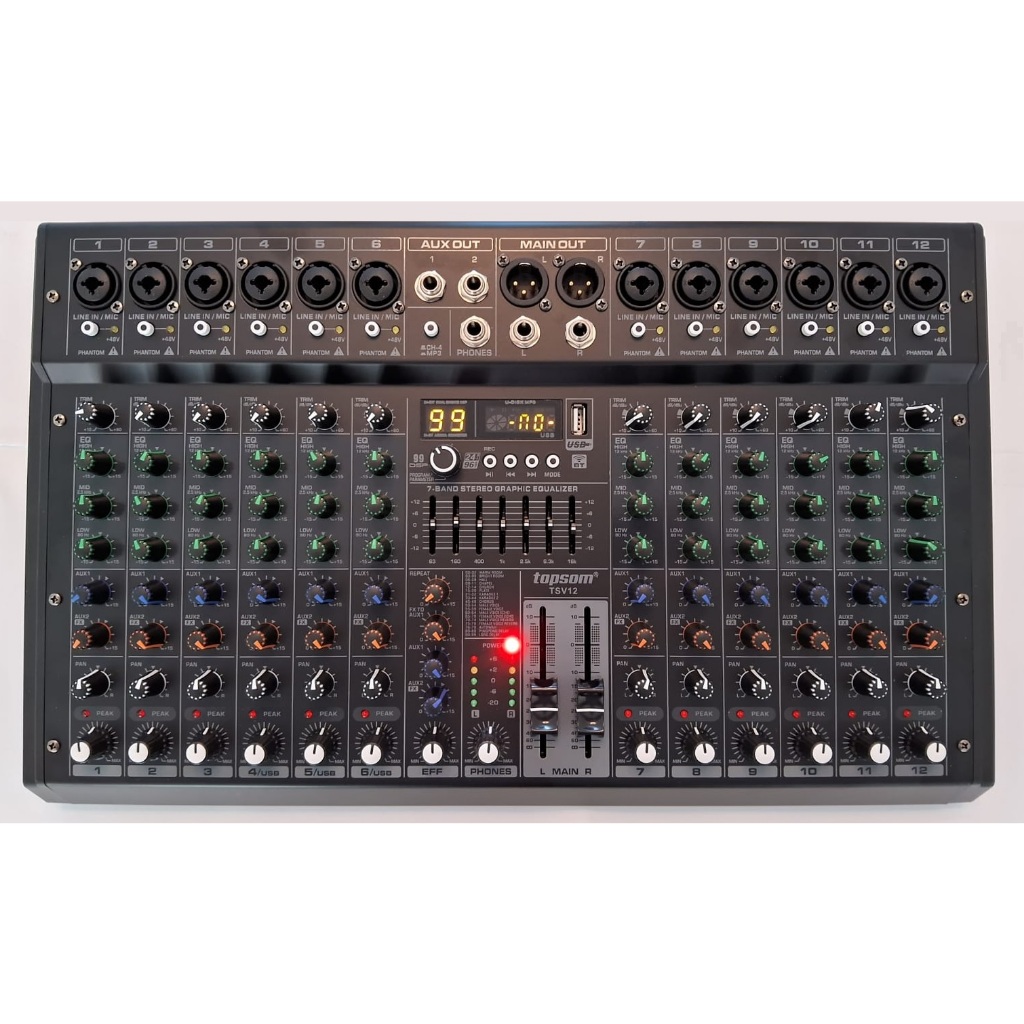 MESA DE SOM 12 CANAIS USB BLUETOOTH TOPSOM TSV-12