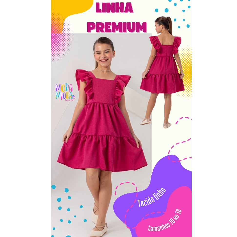 Vestido Infantil menina LINHA PREMIUM roupa juvenil luxo Rosa pink liso ...