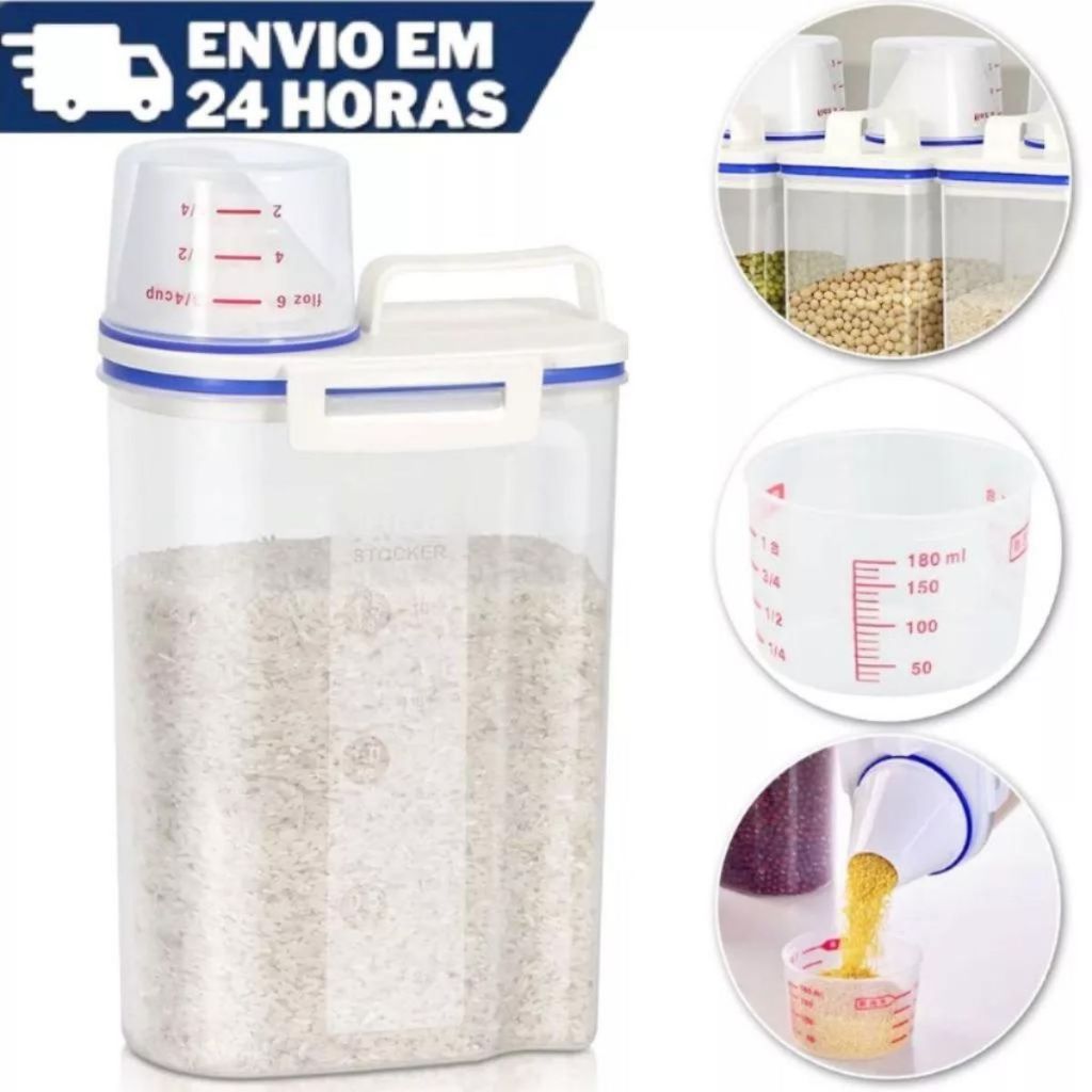 KIt 2 Potes Herméticos 2L Com Bico Medidor Organizador