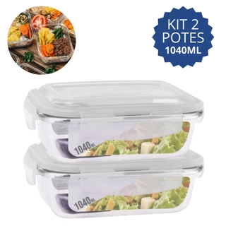 Kit 2 Potes De Vidro 1040 ML Hermético Marmita Com 4 Super Travas