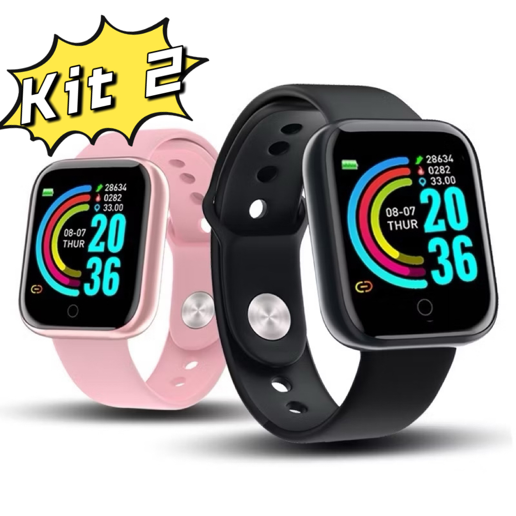 Kit 2 Smartwatch D20 - Relógio Inteligente y68 Esportivo Bluetooth Android/iOS - Com foto Na Tela