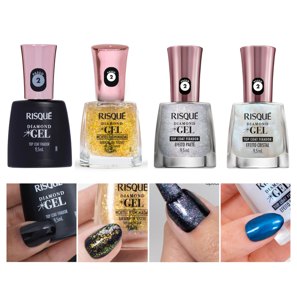 Kit Top Coat Diamond Gel Risque Fixador + Paete + Cristal | Shopee Brasil