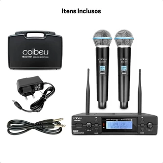 Microfone Duplo Profissional Sem Fio UHF Dinâmico Omnidirecional Preto