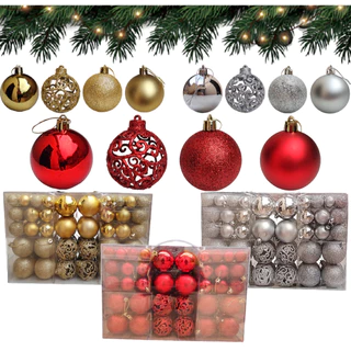 Kit 100 Bola De Natal Enfeite Decoração Pendurar Pendente Árvore Vermelha Prateada Dourada Decorada