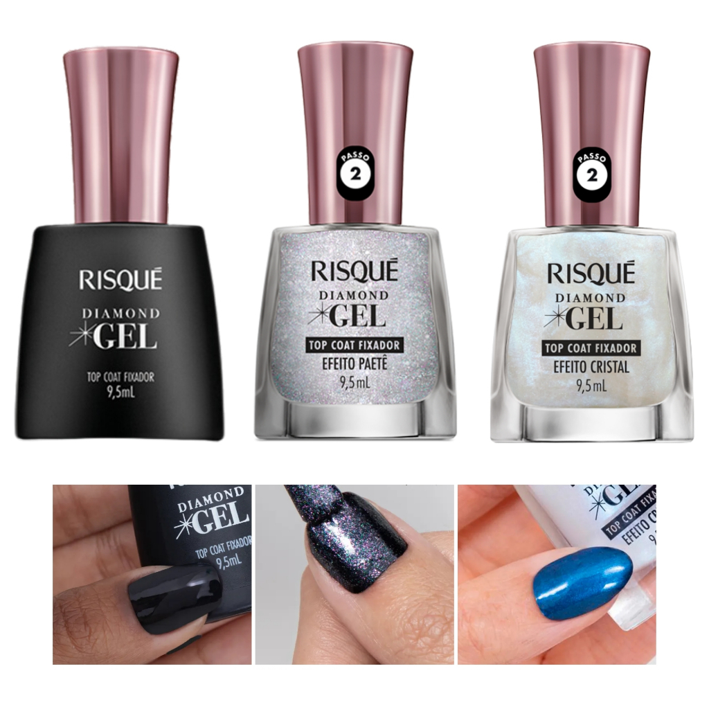 Kit 2 Esmalte Diamond Gel Risque Cor + Top Coat Fixador Kit Manicure ...
